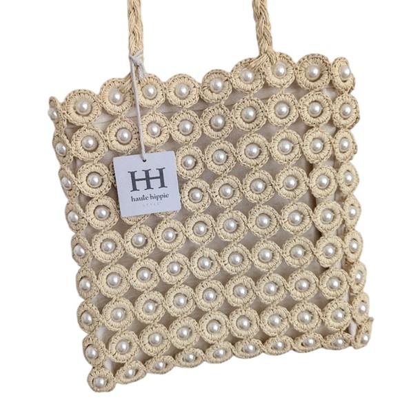 Haute Hippie Handbags - Haute Hippie Straw Pearl Decorated Shoulder Bag